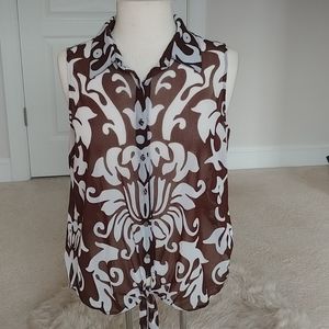 INC button down blouse with tie front